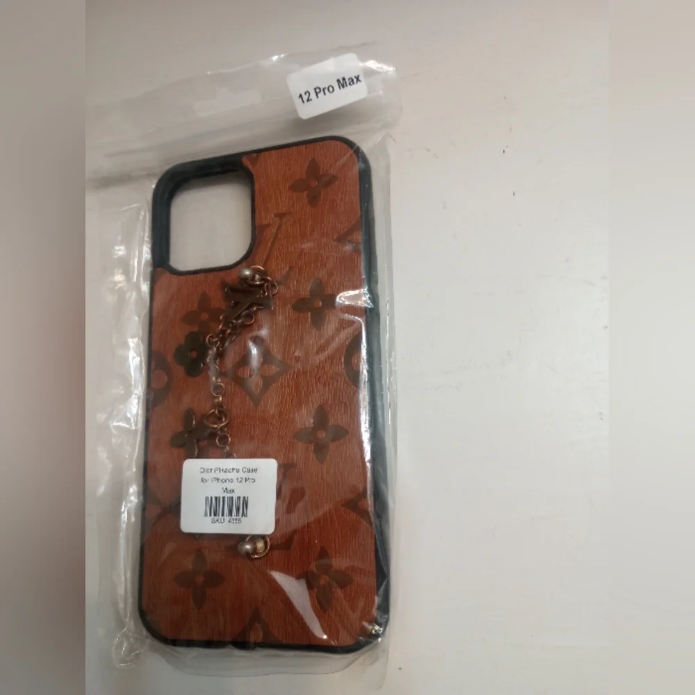 Brown Patterned Phone Case with Chain Accent for iPhone 12 Pro Max